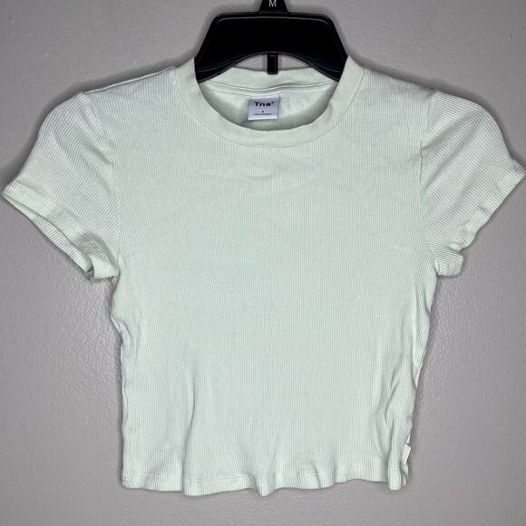 Tna Pastel Green Crew Neck Basic Ribbed Babydoll Top Size Small - Picture 1 of 4